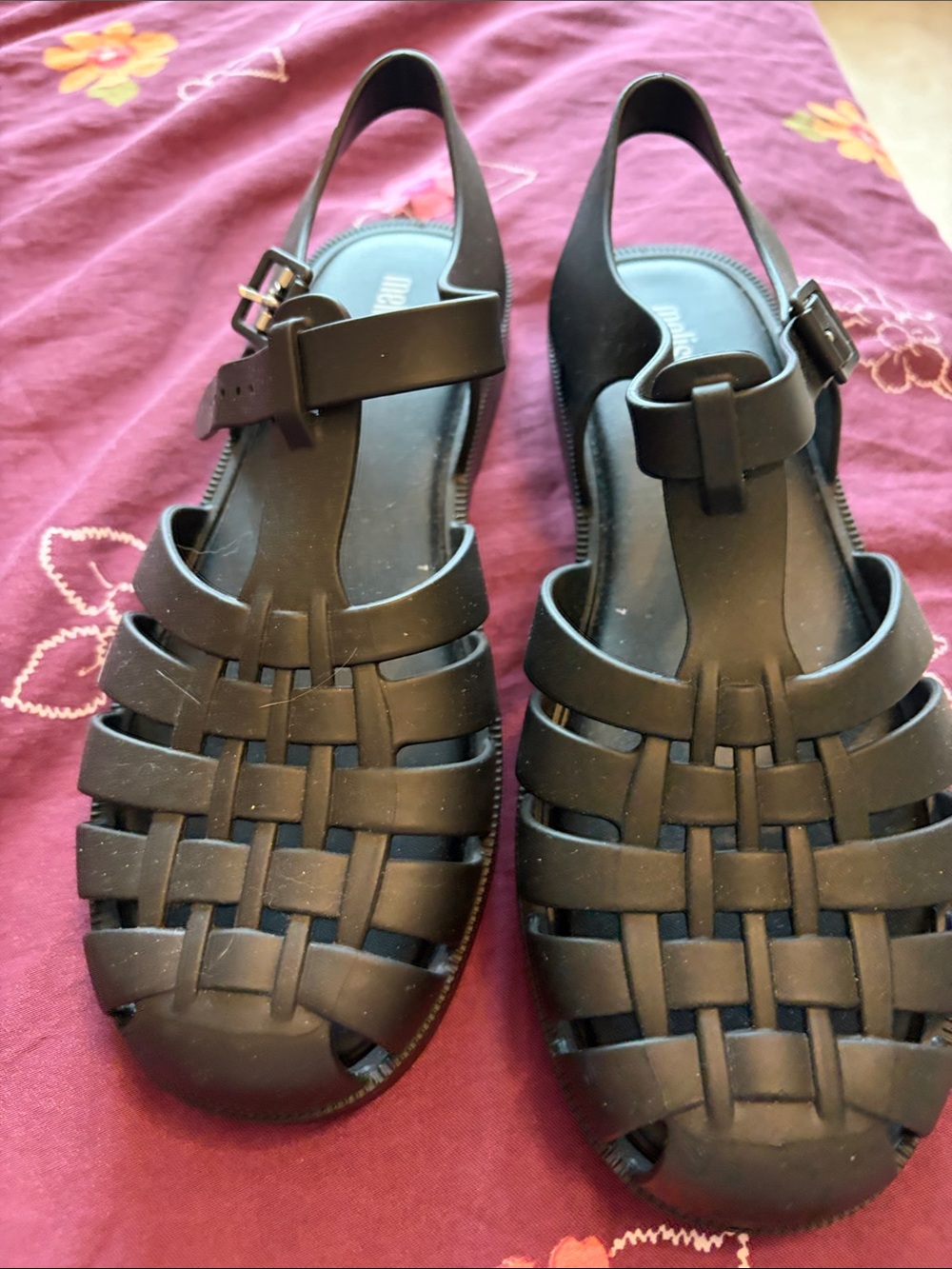 Melissa Black Woven Slingback Sandals with Buckle